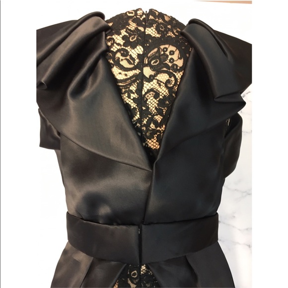 MARCHESA Black Lace with Black Satin Ruffles Dress - Picture 5 of 8